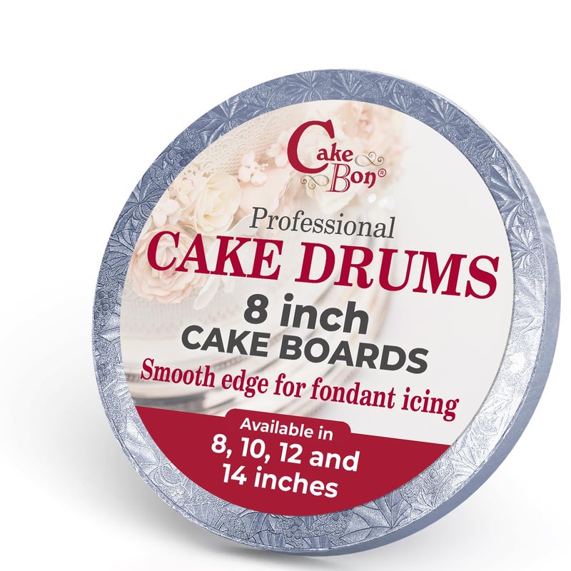 Cakebon Cake Boards - Sturdy 1/2 Inch Thick Drums - 8 Inch Professional Smooth Straight Edges Silver 3-Pack - Image 1